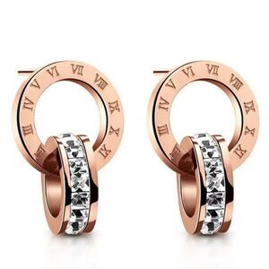 Round Letter Stainless Steel Plating Zircon Earrings
